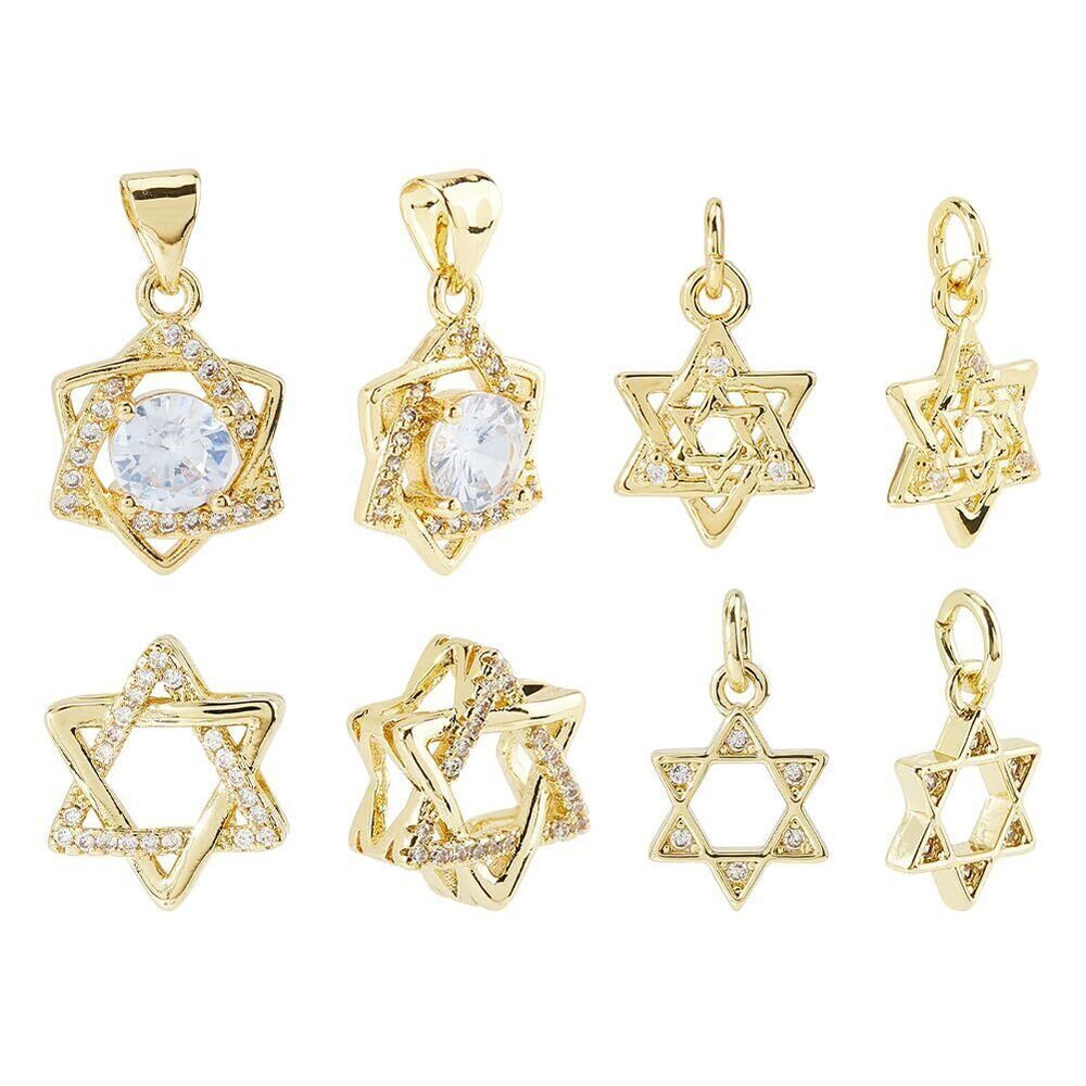 2871 12pcs Star Of David Charms 18k Gold Plated Pendent 4 Styles Brass